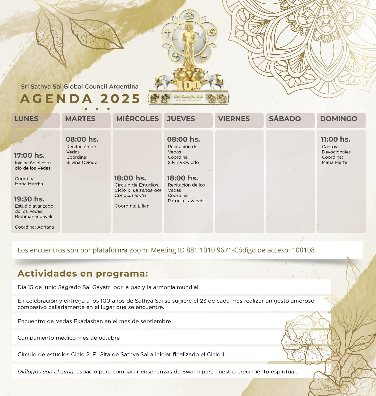 Actividades de SSSGC Argentina transmitidas por Zoom